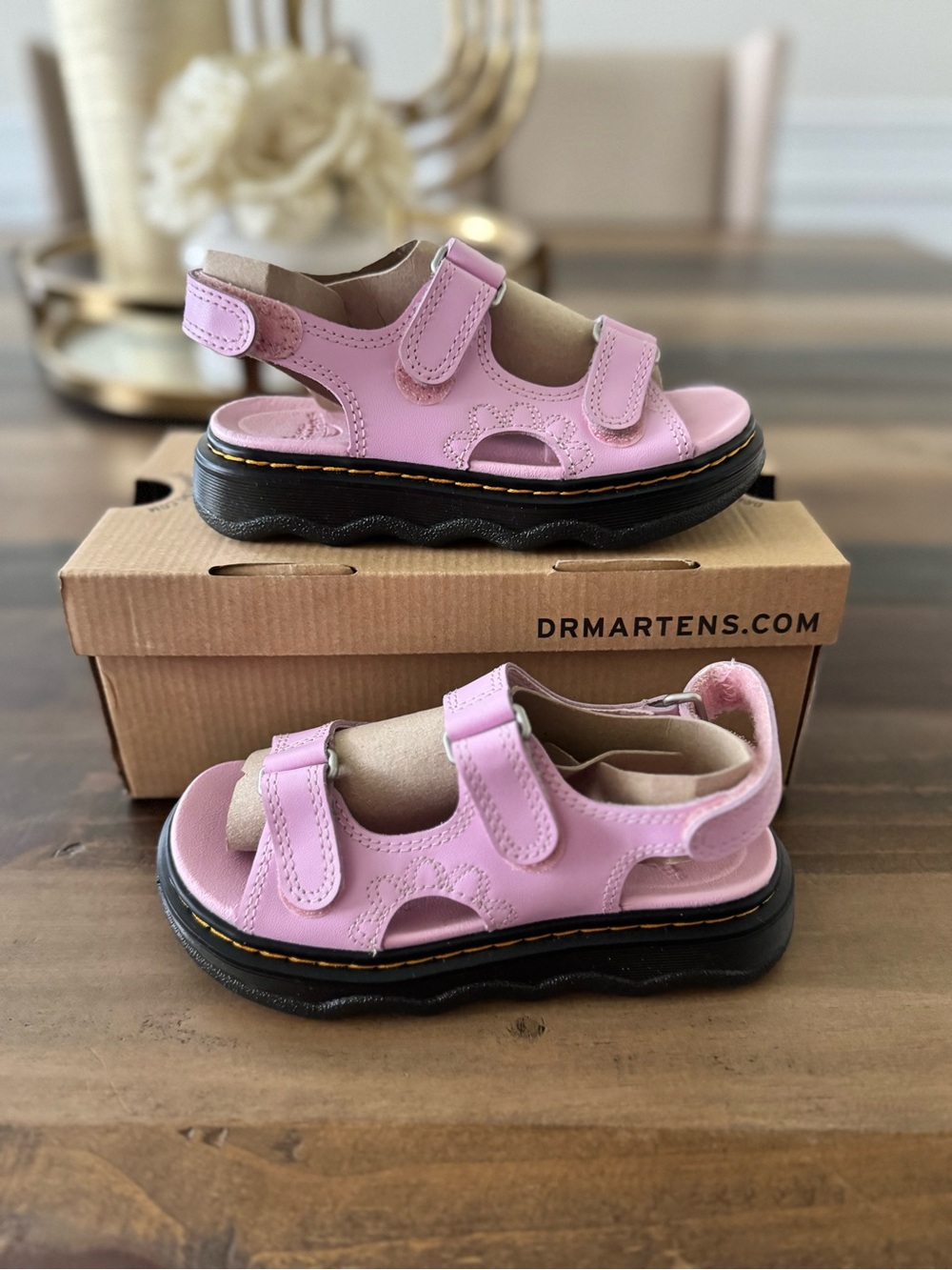 Dr. Martens Kids Pink Triple-Strap Platform Sandals